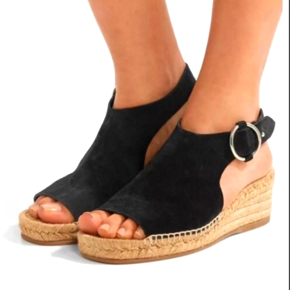 rag & bone Shoes - Rag and Bone Calla Wedge Espadrille - black suede Leather Platform Sandal 36.5